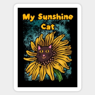 My Sunshine Cat Green Blue Background Sunflower Sticker